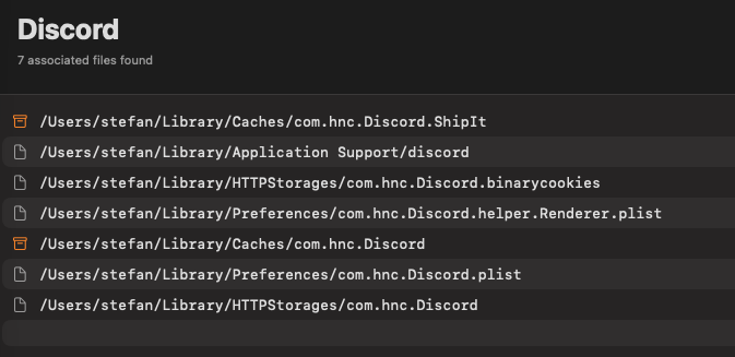 Pristin detail view showing associated files for a selected application